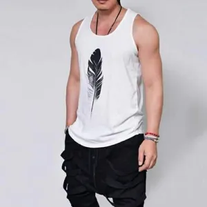 Feather Printed Sleeveless T Shirt