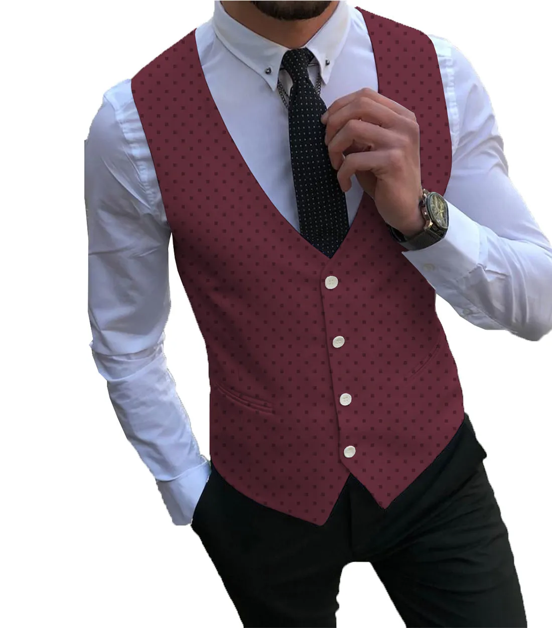 Formal Men's Suit Vest Printed V Lapel Waistcoat