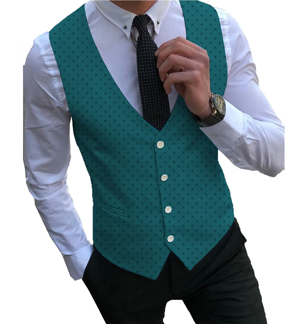 Formal Men's Suit Vest Printed V Lapel Waistcoat