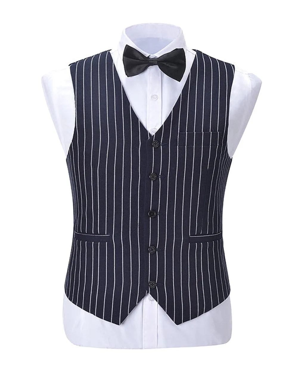 Formal Men's Suit Vest Striped V Neck Waistcoat