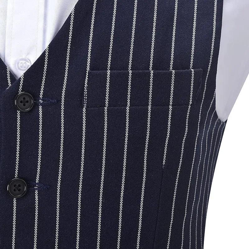 Formal Men's Suit Vest Striped V Neck Waistcoat