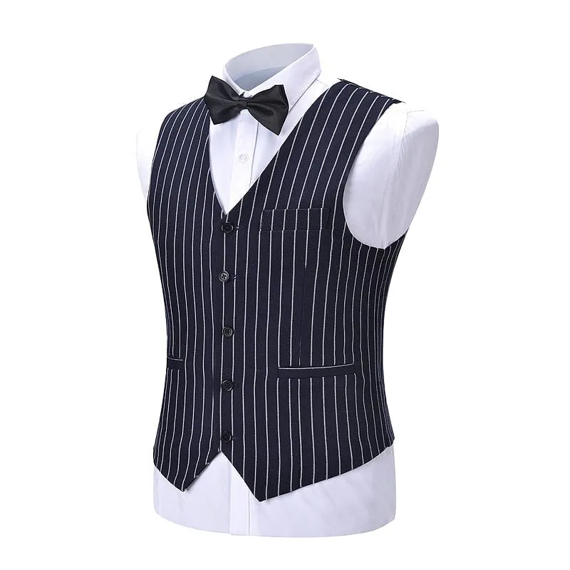 Formal Men's Suit Vest Striped V Neck Waistcoat