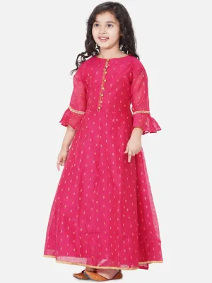 Girl's Pink Bell Sleeves Ethnic Maxi Dress - NOZ2TOZ KIDS