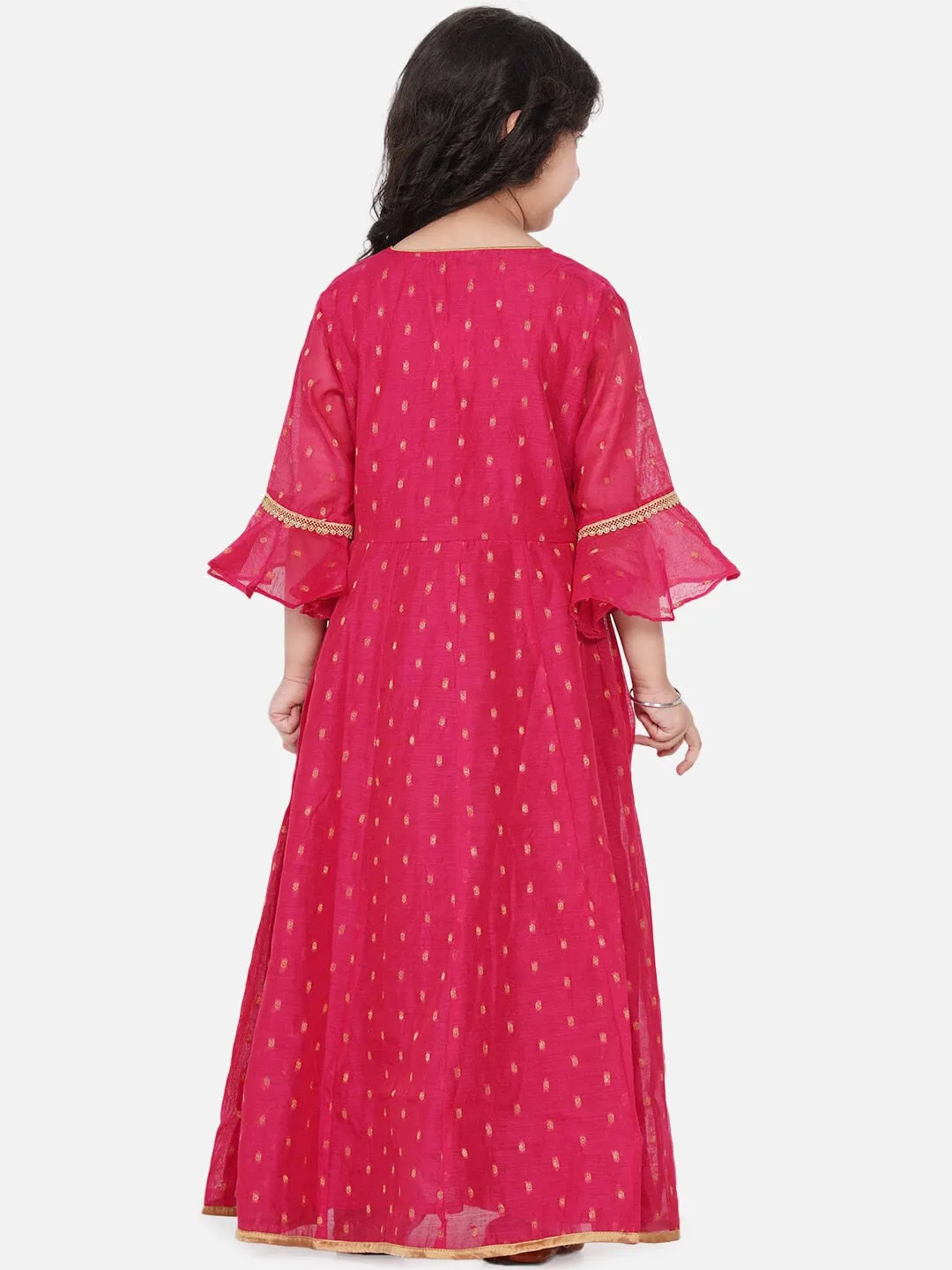 Girl's Pink Bell Sleeves Ethnic Maxi Dress - NOZ2TOZ KIDS