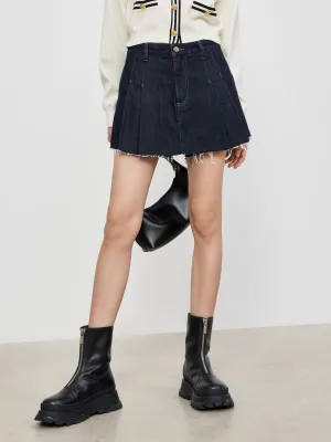 High Waist Pleated Denim Culottes