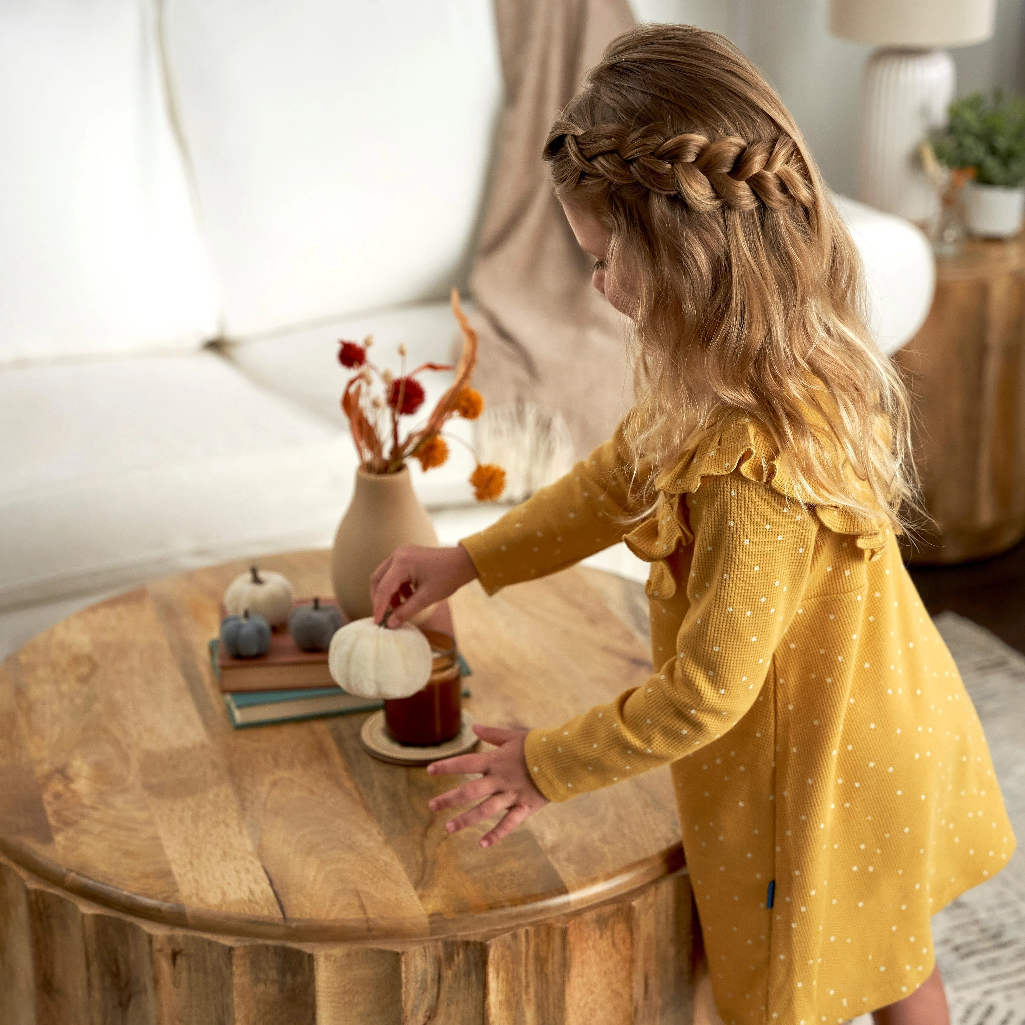 Infant and Toddler Girls Yellow Dots Dress with Ruffle