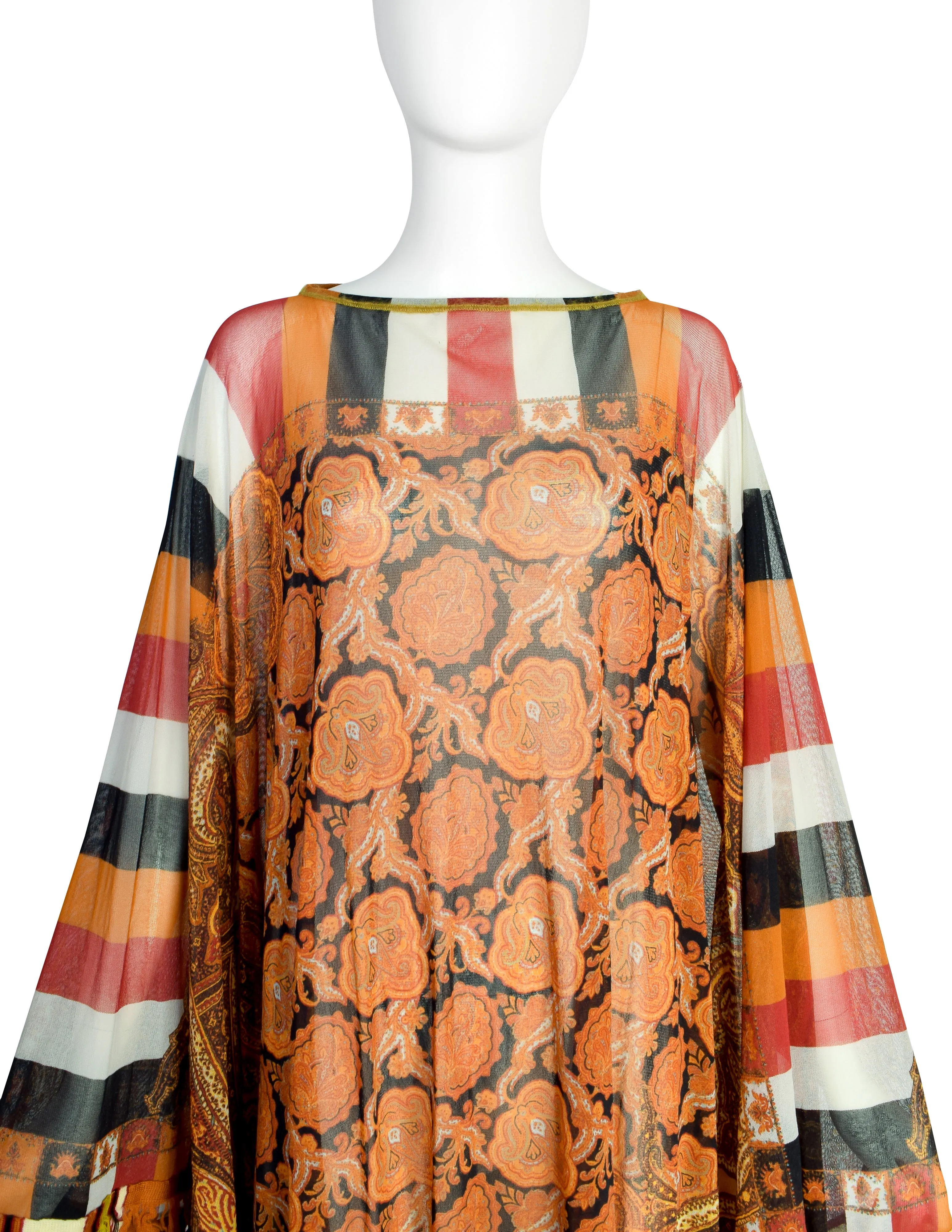 Jean Paul Gaultier Vintage Autumnal Paisley Print Sheer Mesh Poncho Cape Skirt Dress