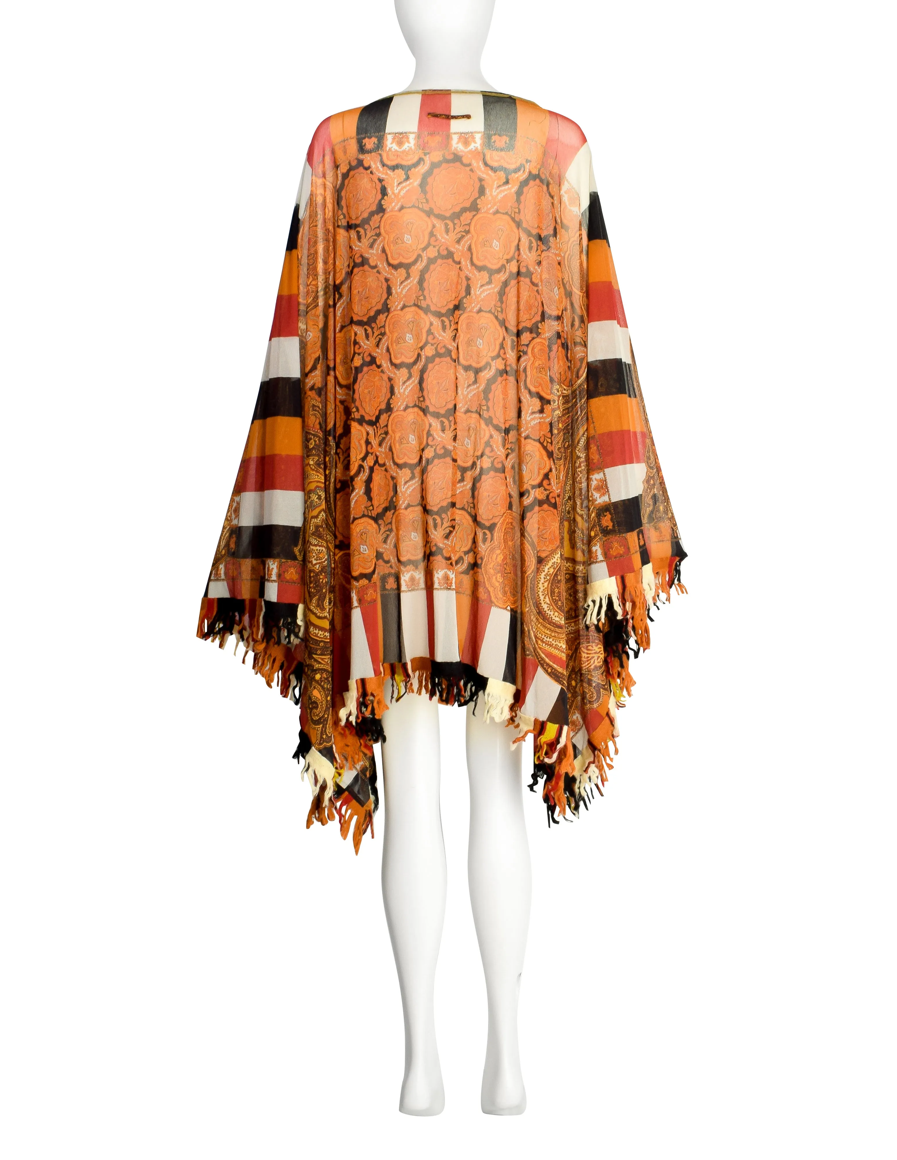 Jean Paul Gaultier Vintage Autumnal Paisley Print Sheer Mesh Poncho Cape Skirt Dress