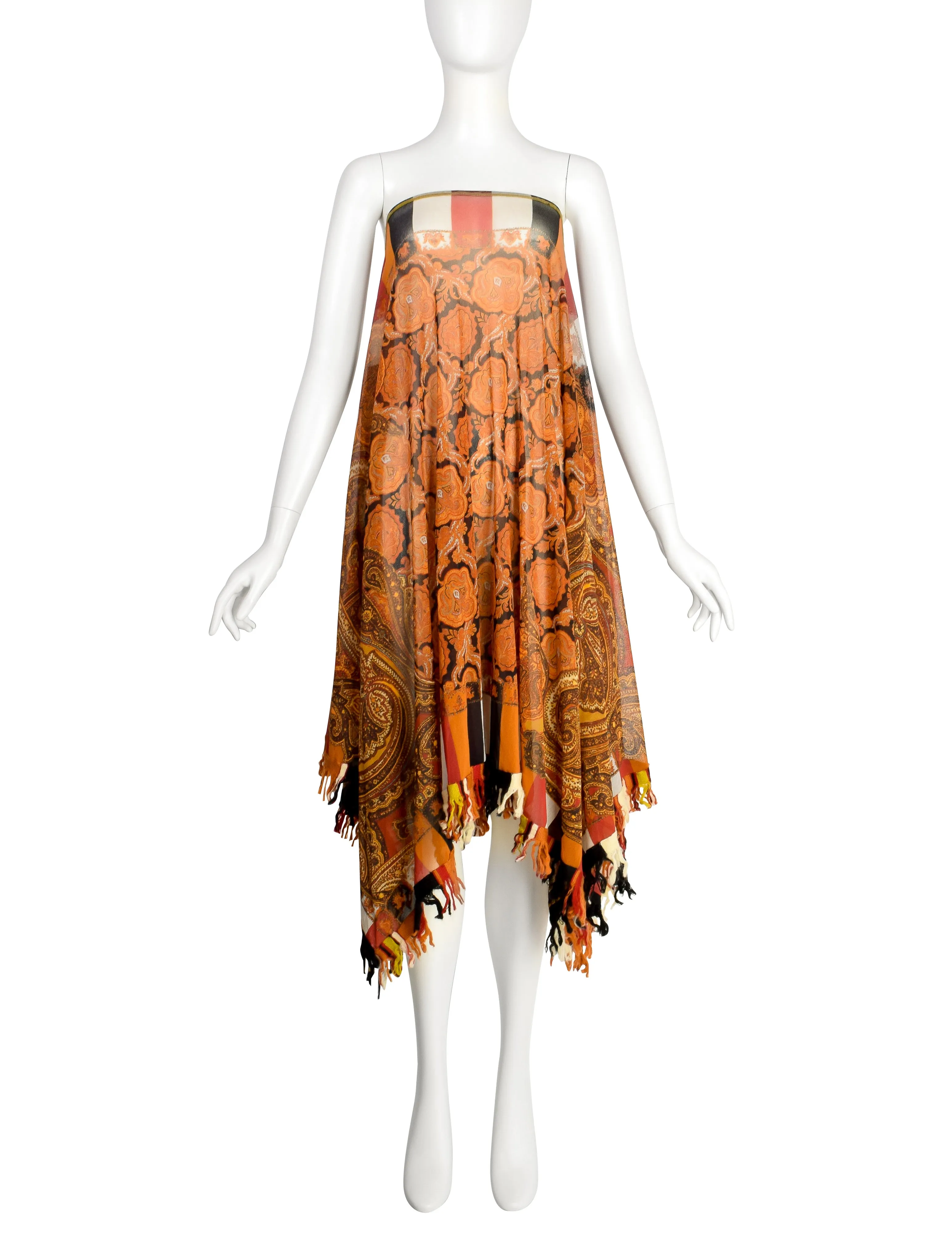 Jean Paul Gaultier Vintage Autumnal Paisley Print Sheer Mesh Poncho Cape Skirt Dress