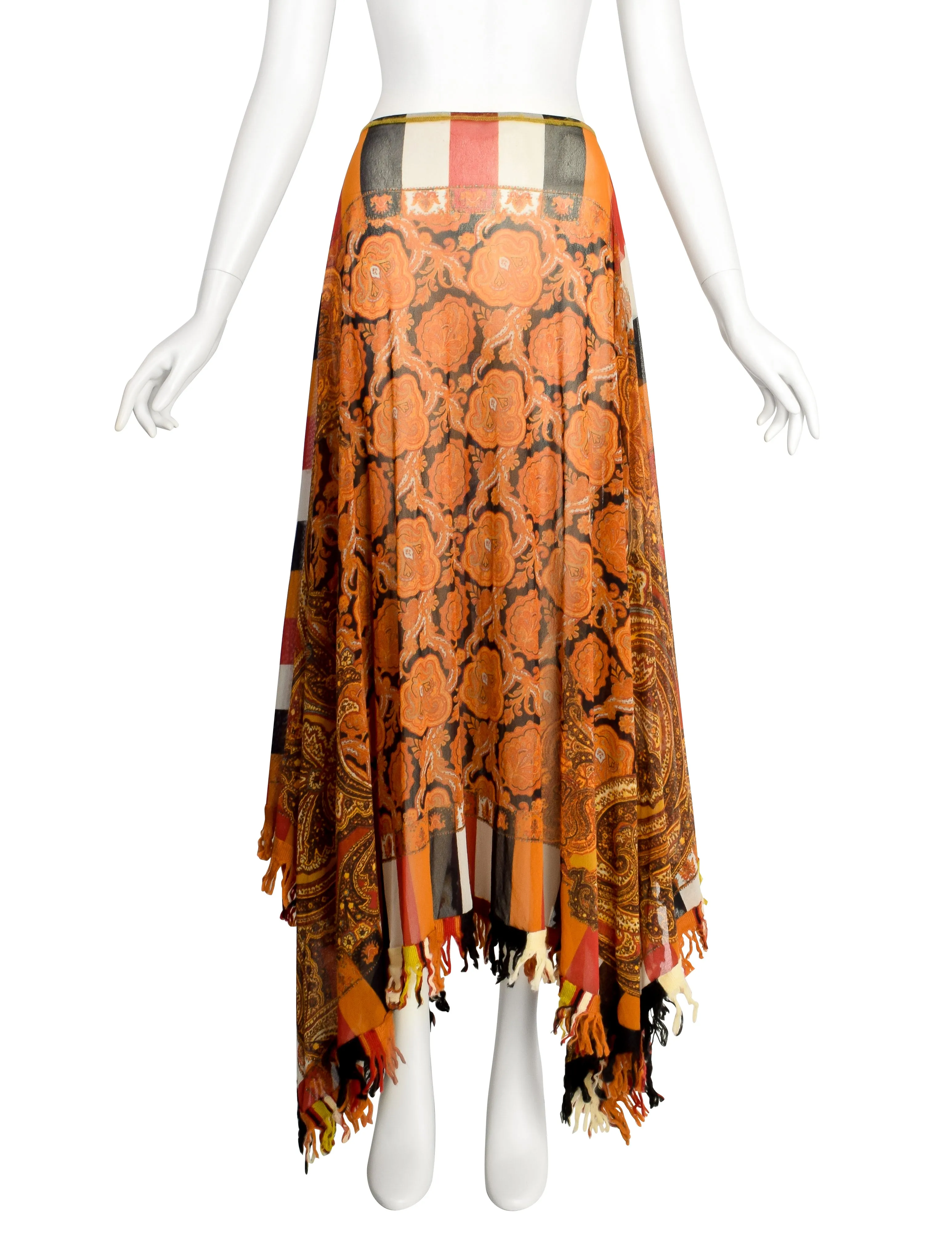 Jean Paul Gaultier Vintage Autumnal Paisley Print Sheer Mesh Poncho Cape Skirt Dress