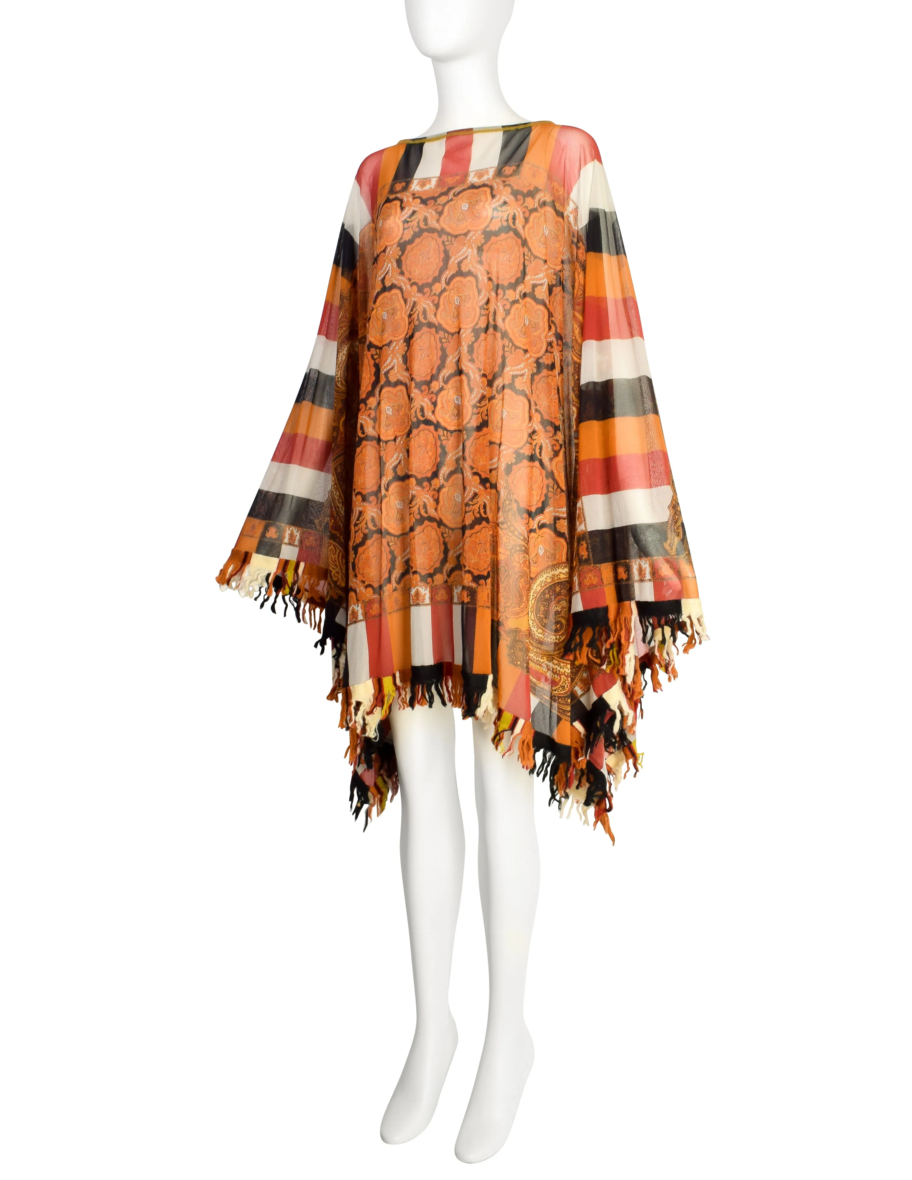 Jean Paul Gaultier Vintage Autumnal Paisley Print Sheer Mesh Poncho Cape Skirt Dress