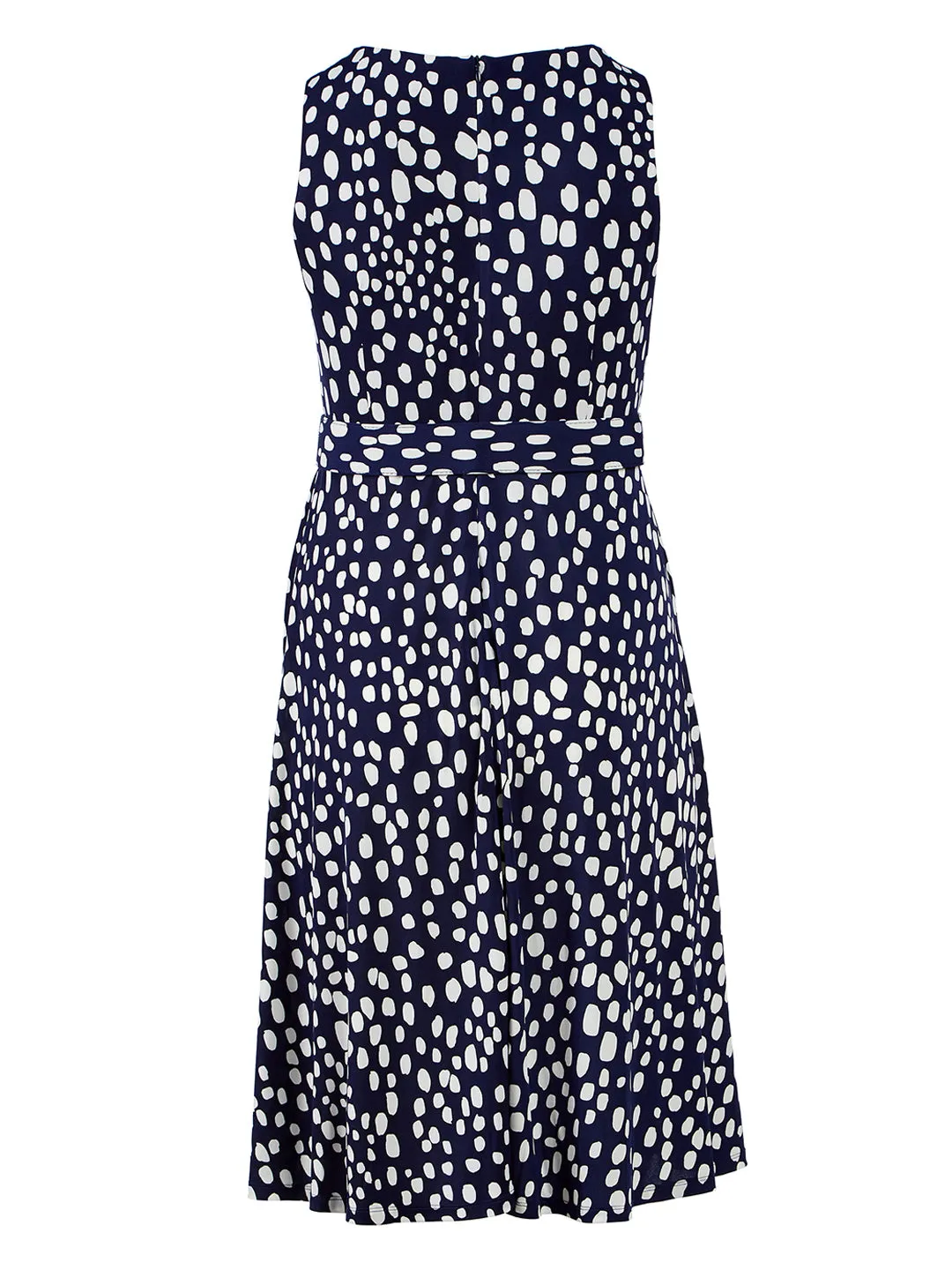 Keyhole Navy Polkadot Fit-And-Flare Dress