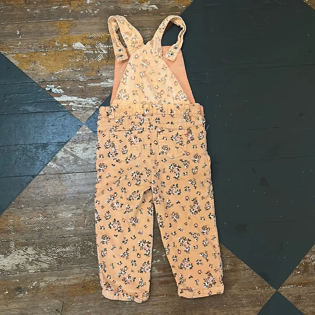 KIDS BLEACHED PEACH FLORAL OVERALL - 4T