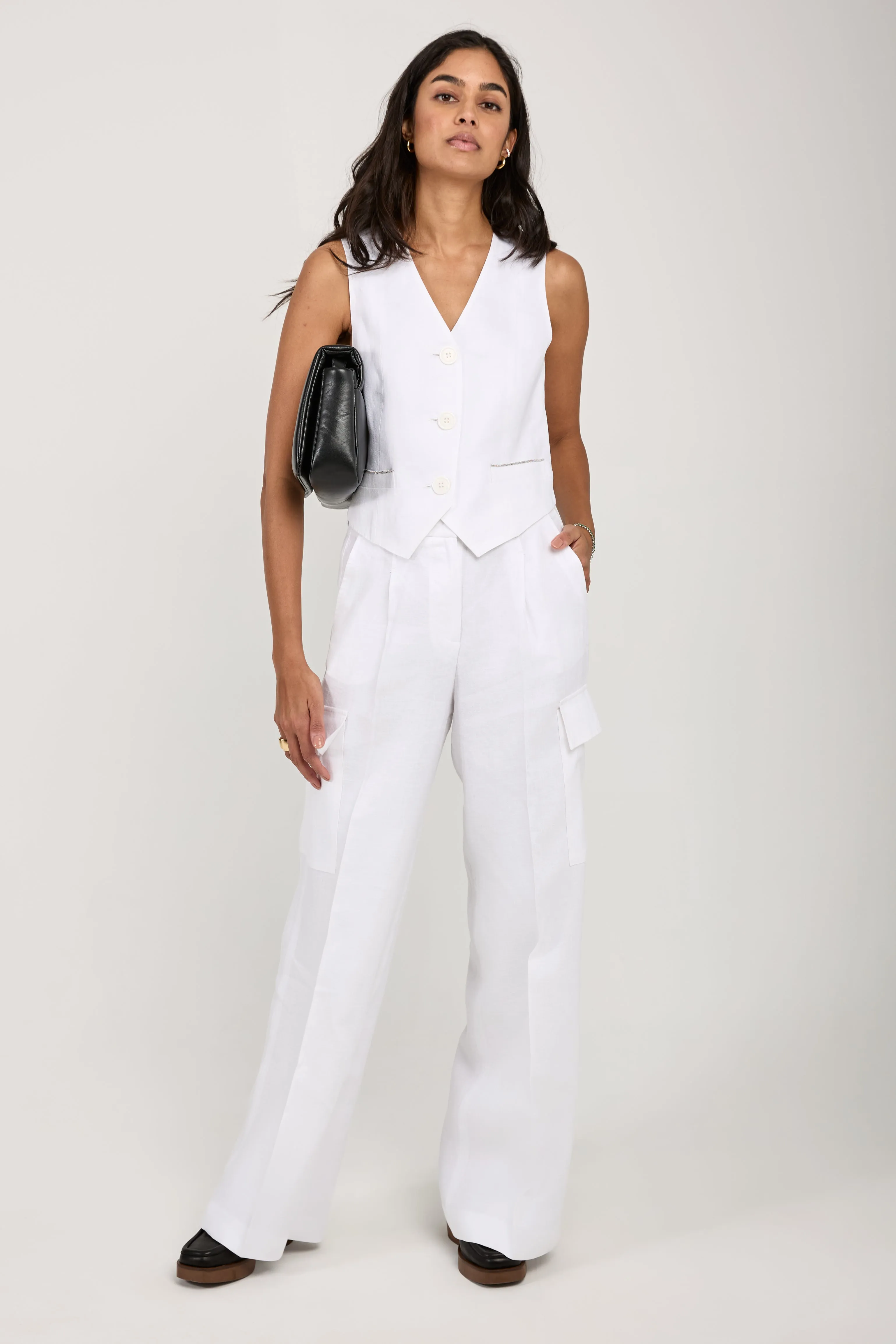 Linen Gabardine Vest in Pure White