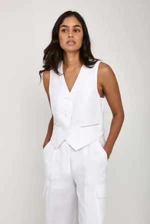 Linen Gabardine Vest in Pure White