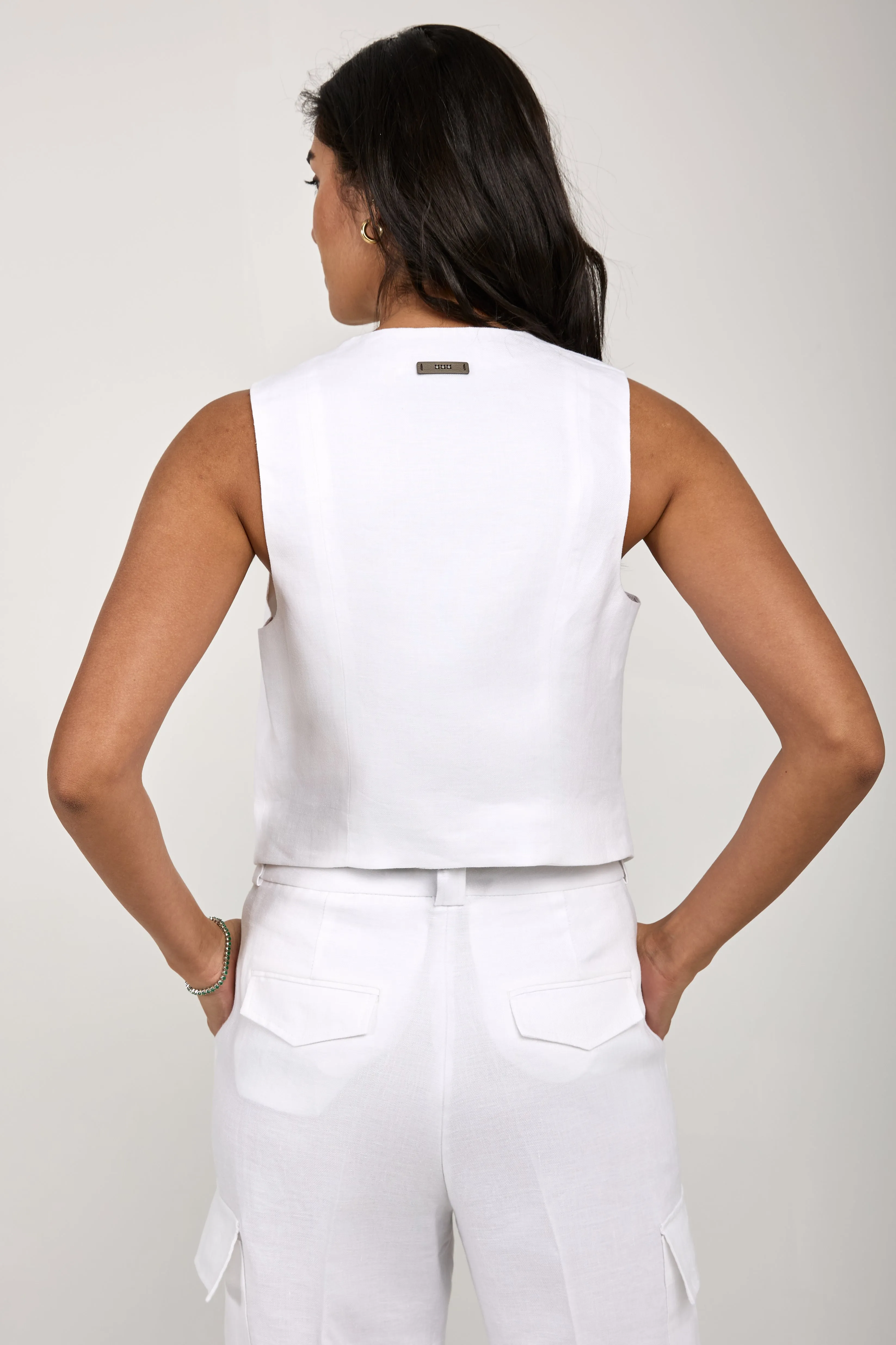 Linen Gabardine Vest in Pure White