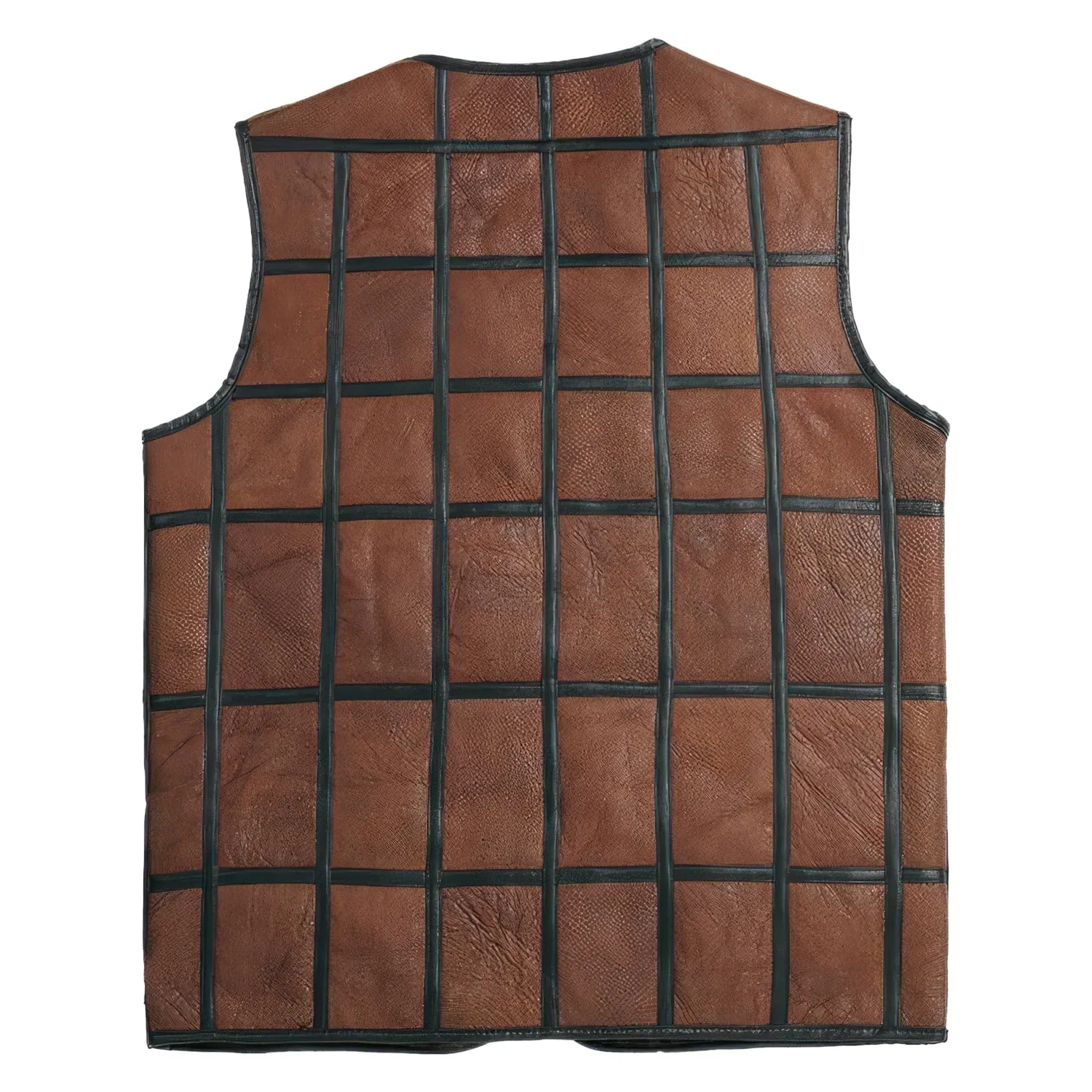 Men’s Brown Genuine Sheepskin Leather Black Stripped Design Vest Classic Fashion Casual Distressed V-Neck Leather Waistcoat