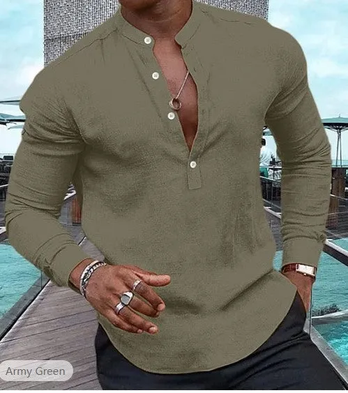 Men's Fashion Simple Solid Color Long-sleeved T-shirt