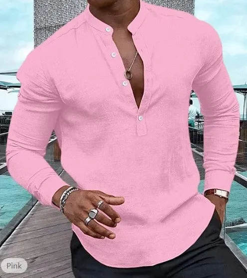 Men's Fashion Simple Solid Color Long-sleeved T-shirt