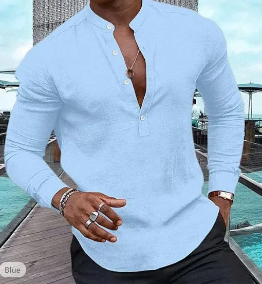 Men's Fashion Simple Solid Color Long-sleeved T-shirt