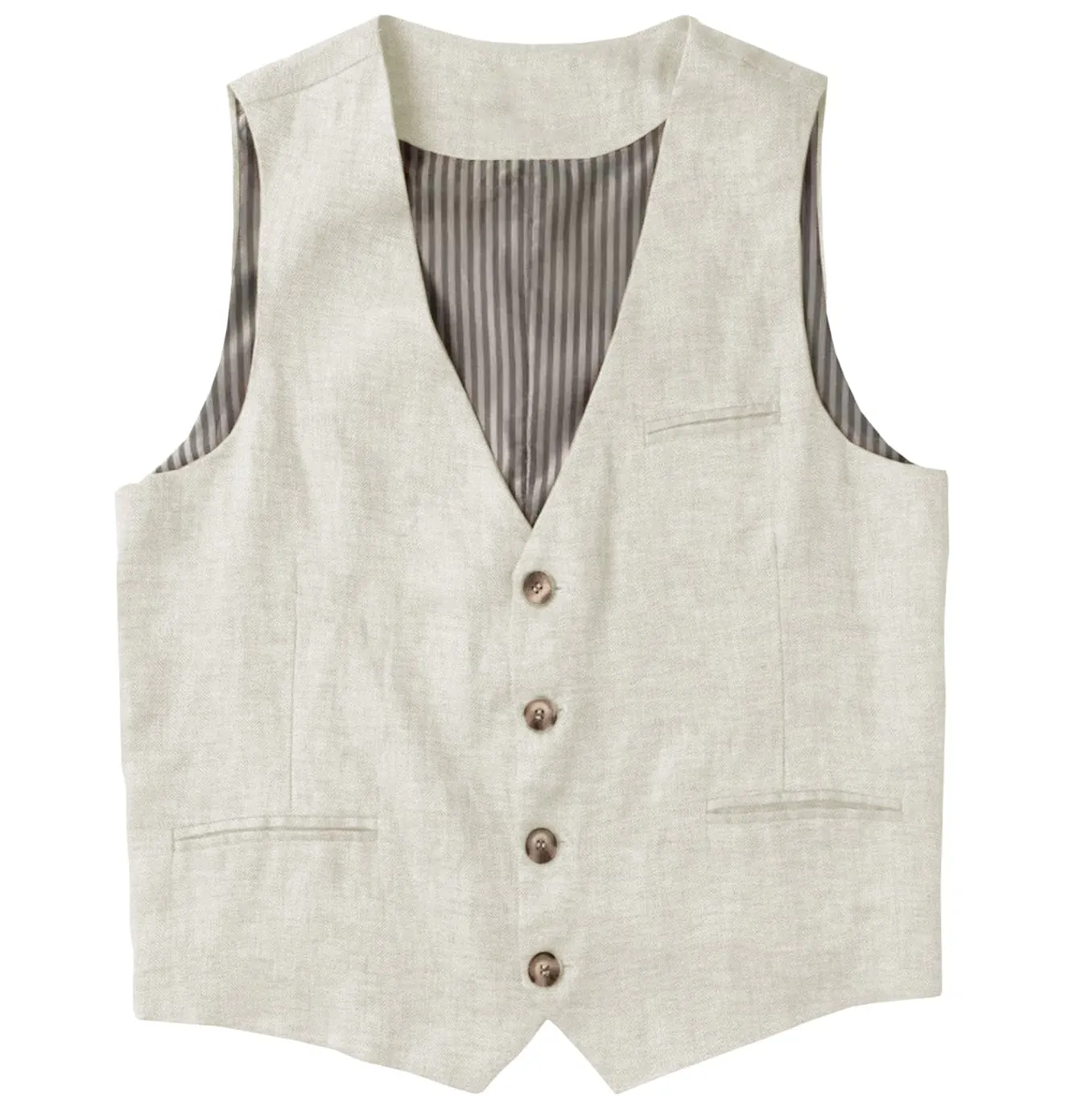 Men's Linen V Neck Vest Casual Summer Leisure Waistcoat