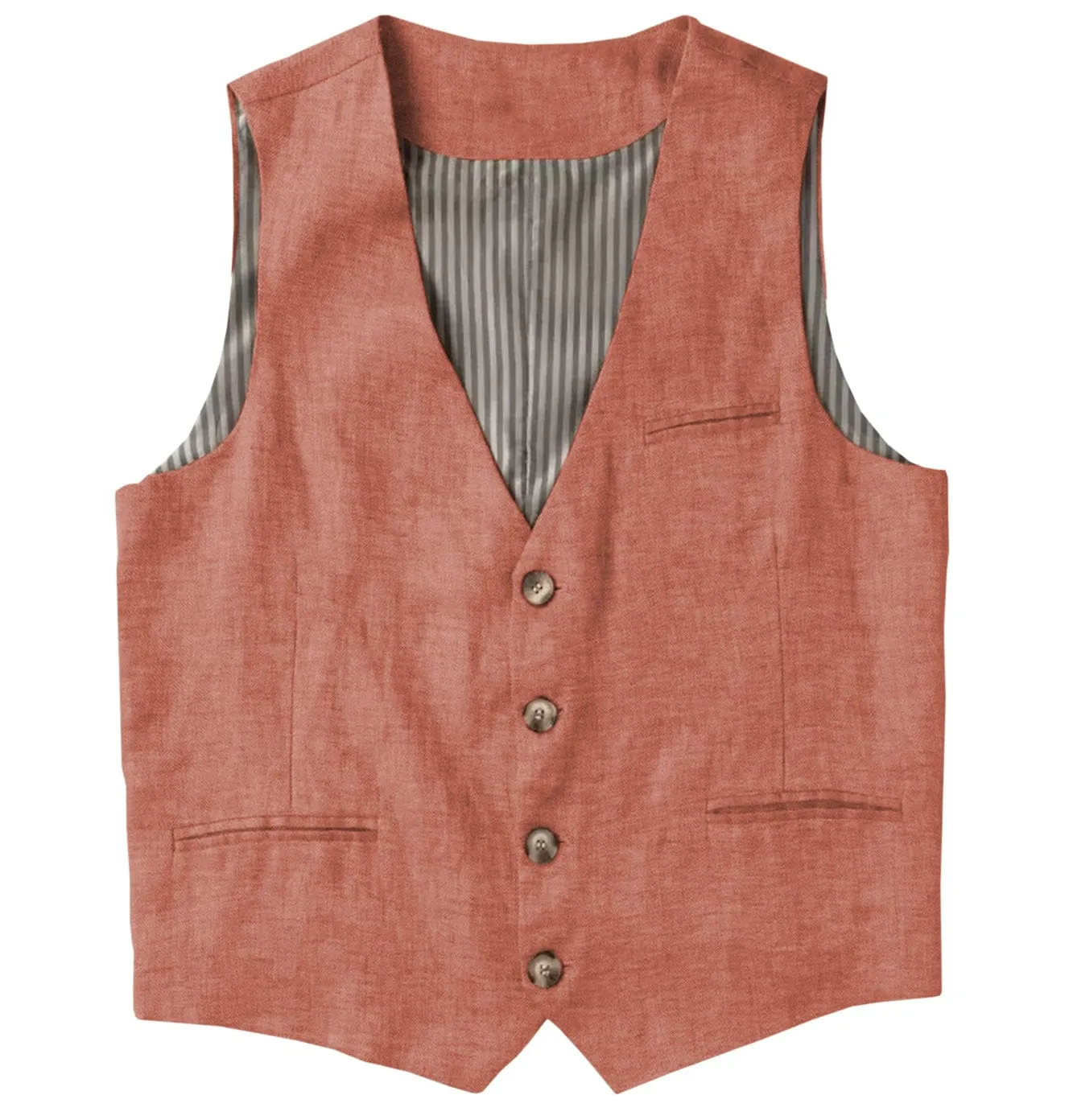 Men's Linen V Neck Vest Casual Summer Leisure Waistcoat