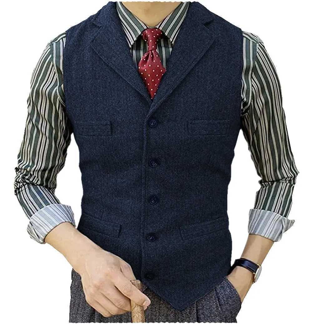 Men's Suit Vest Herringbone Notch Lapel Waistcoat