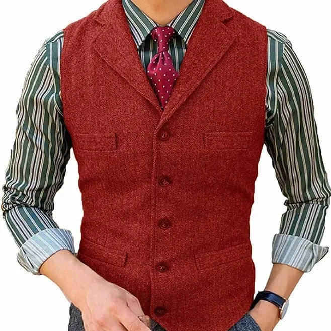 Men's Suit Vest Herringbone Notch Lapel Waistcoat