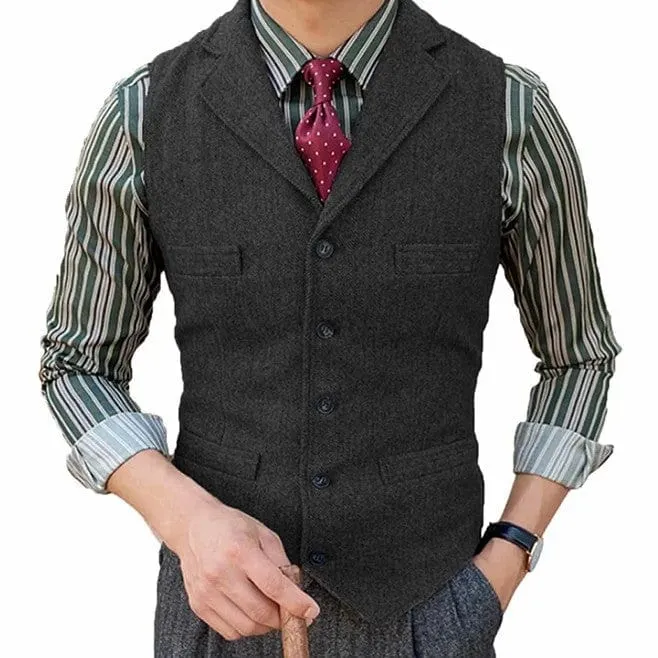 Men's Suit Vest Herringbone Notch Lapel Waistcoat