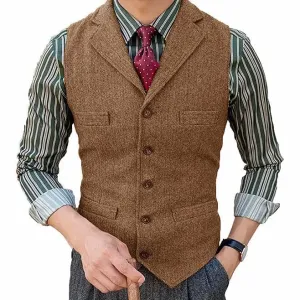 Men's Suit Vest Herringbone Notch Lapel Waistcoat