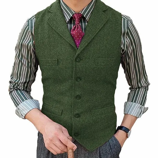 Men's Suit Vest Herringbone Notch Lapel Waistcoat