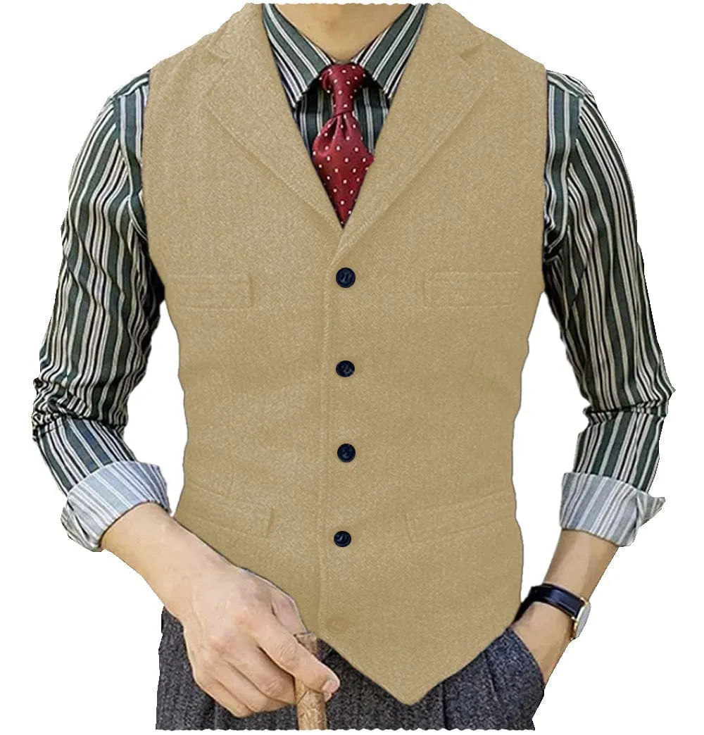 Men's Suit Vest Herringbone Notch Lapel Waistcoat