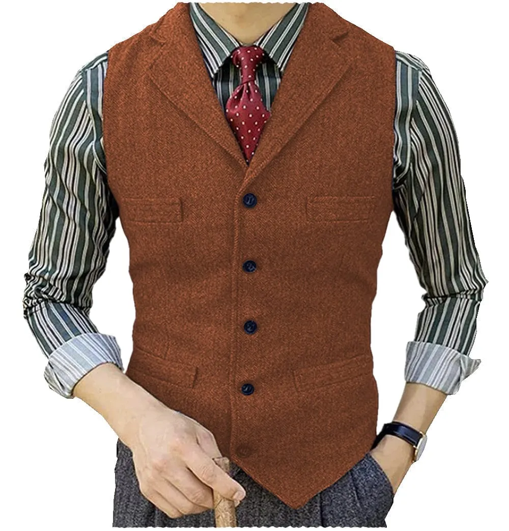 Men's Suit Vest Herringbone Notch Lapel Waistcoat