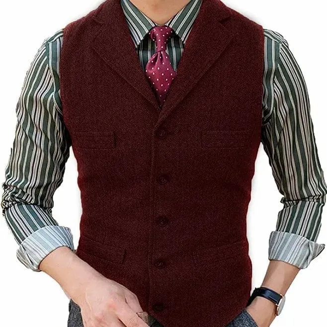 Men's Suit Vest Herringbone Notch Lapel Waistcoat