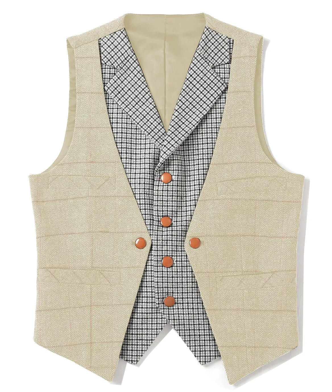 Men's V-Neck Herringbone Suit Vests Fashion Formal Slim Fit