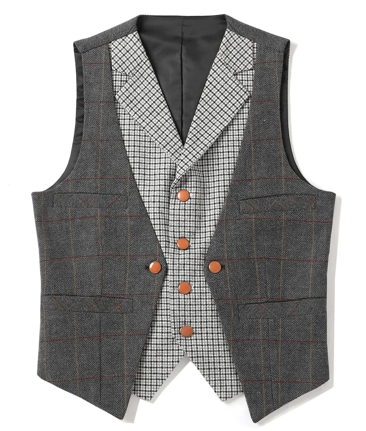 Men's V-Neck Herringbone Suit Vests Fashion Formal Slim Fit