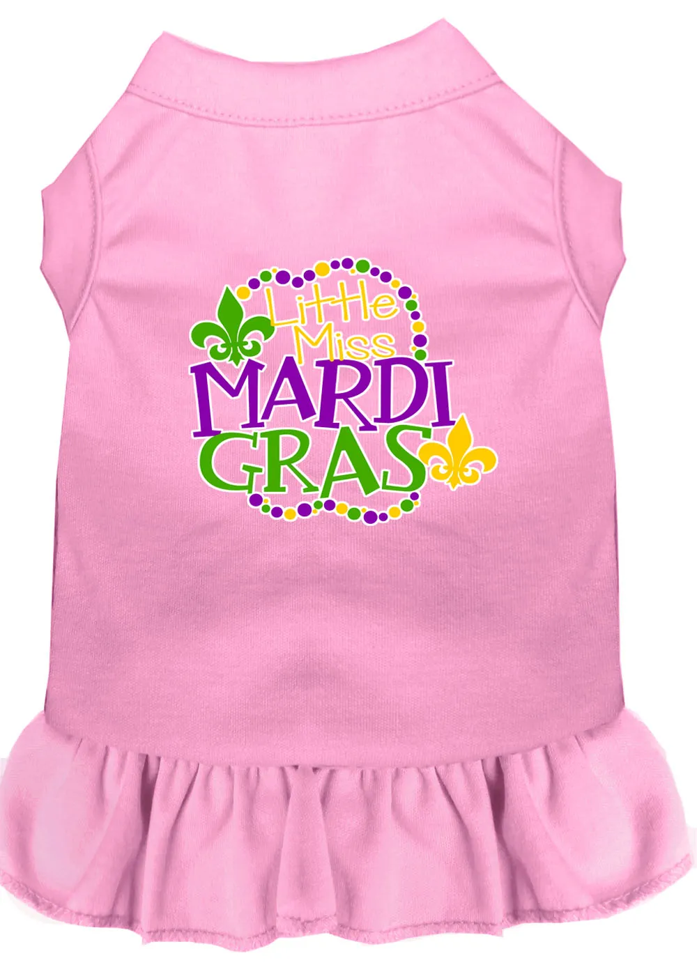 Miss Mardi Gras Screen Print Mardi Gras Dog Dress Light Pink Med