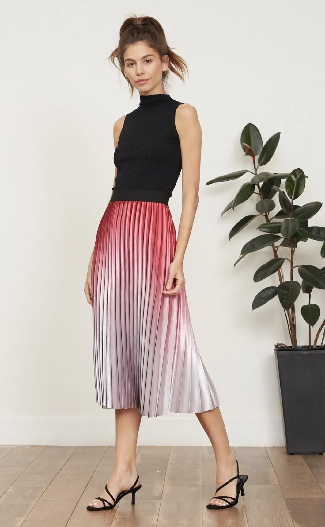 Ombrea Pleated Midi Skirt