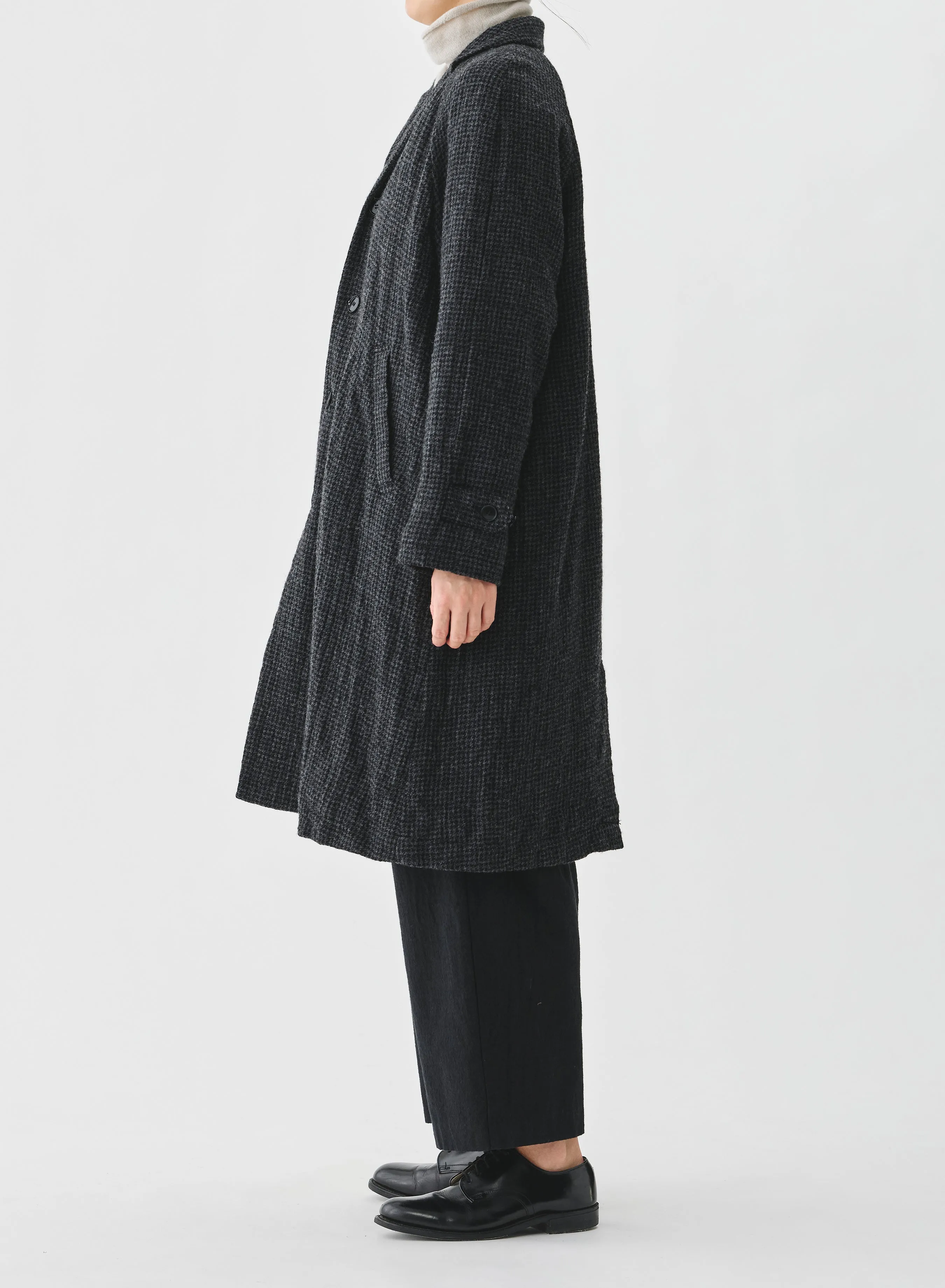 Pas De Calais - Wool Gauze Houndstooth Coat Charcoal