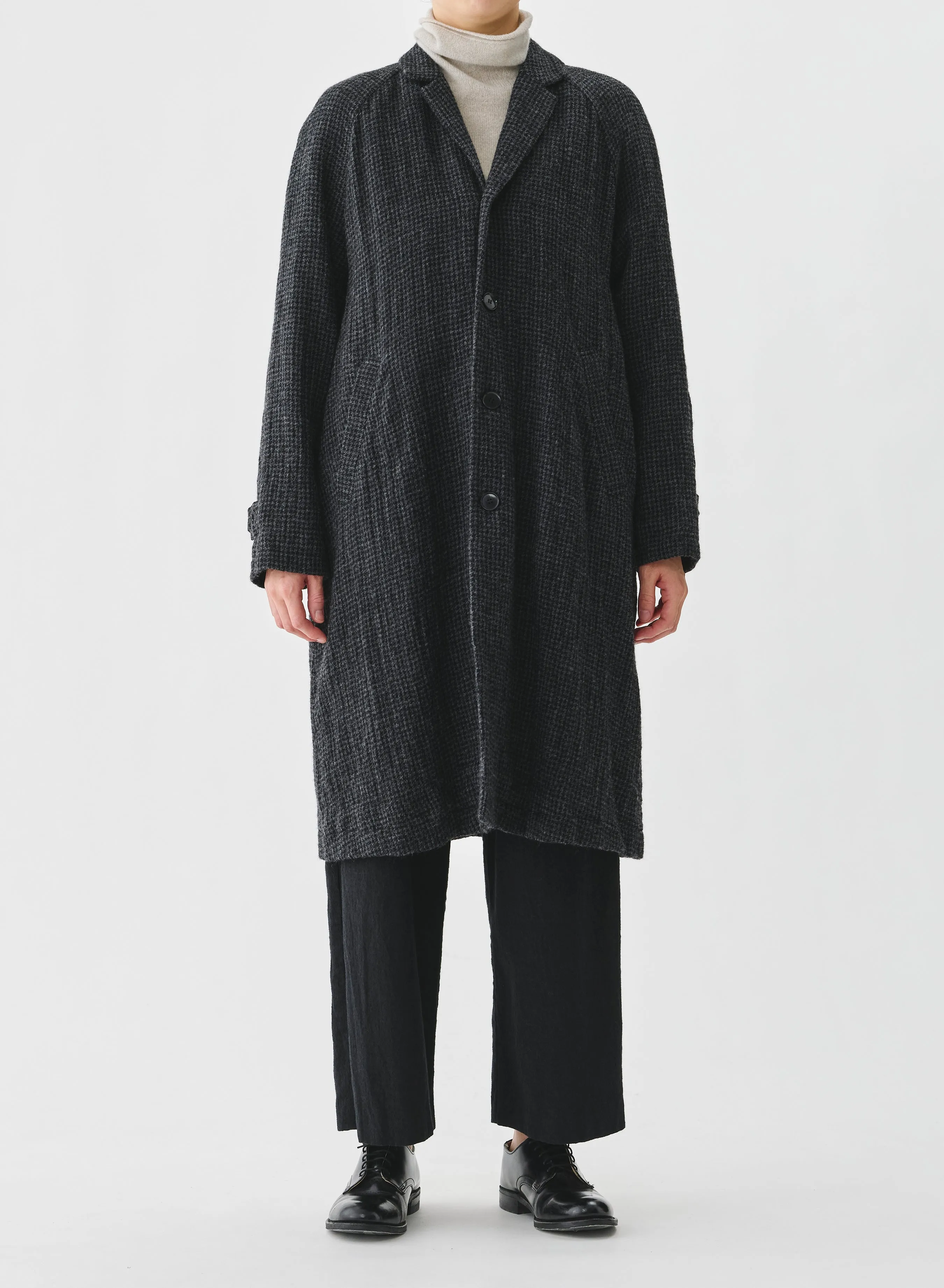 Pas De Calais - Wool Gauze Houndstooth Coat Charcoal