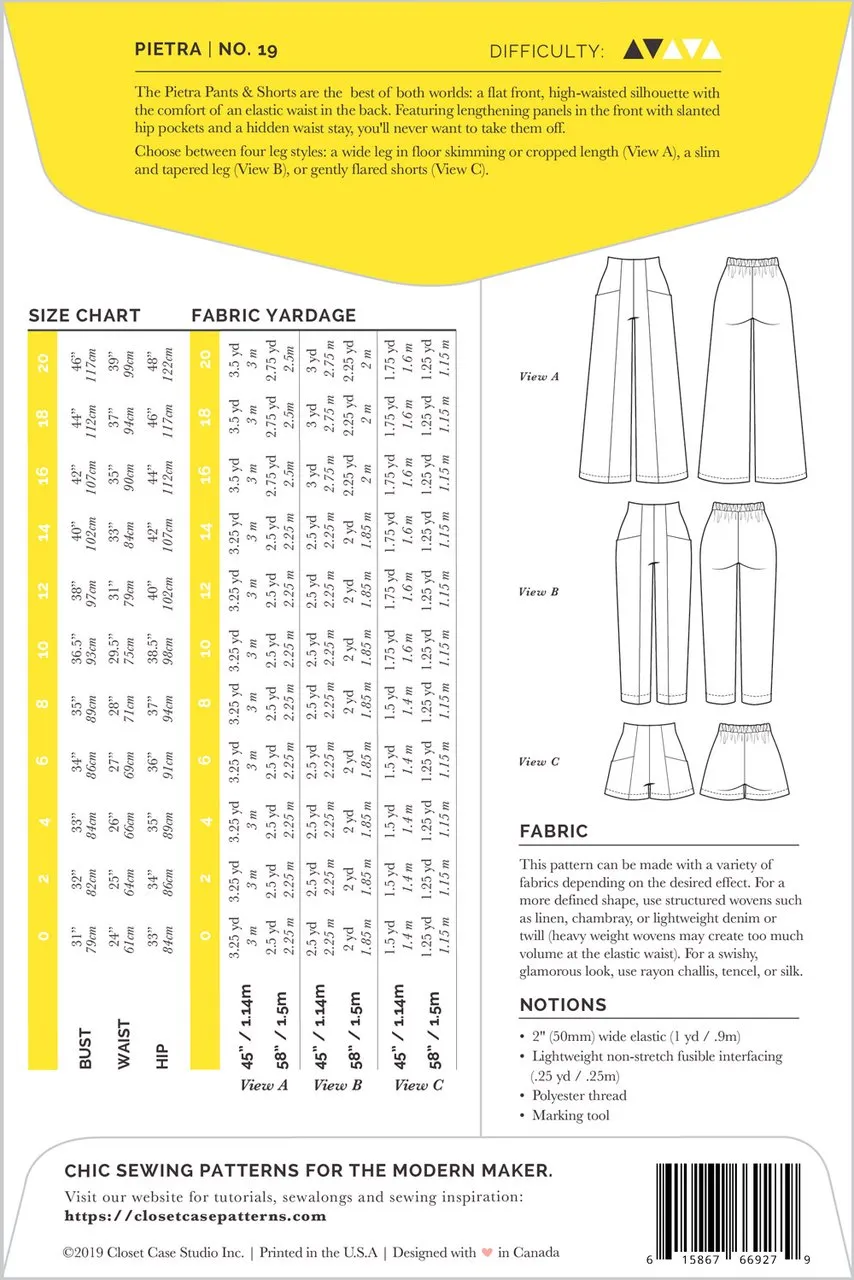 Pietra Pants and Shorts Pattern from Closet Core Patterns