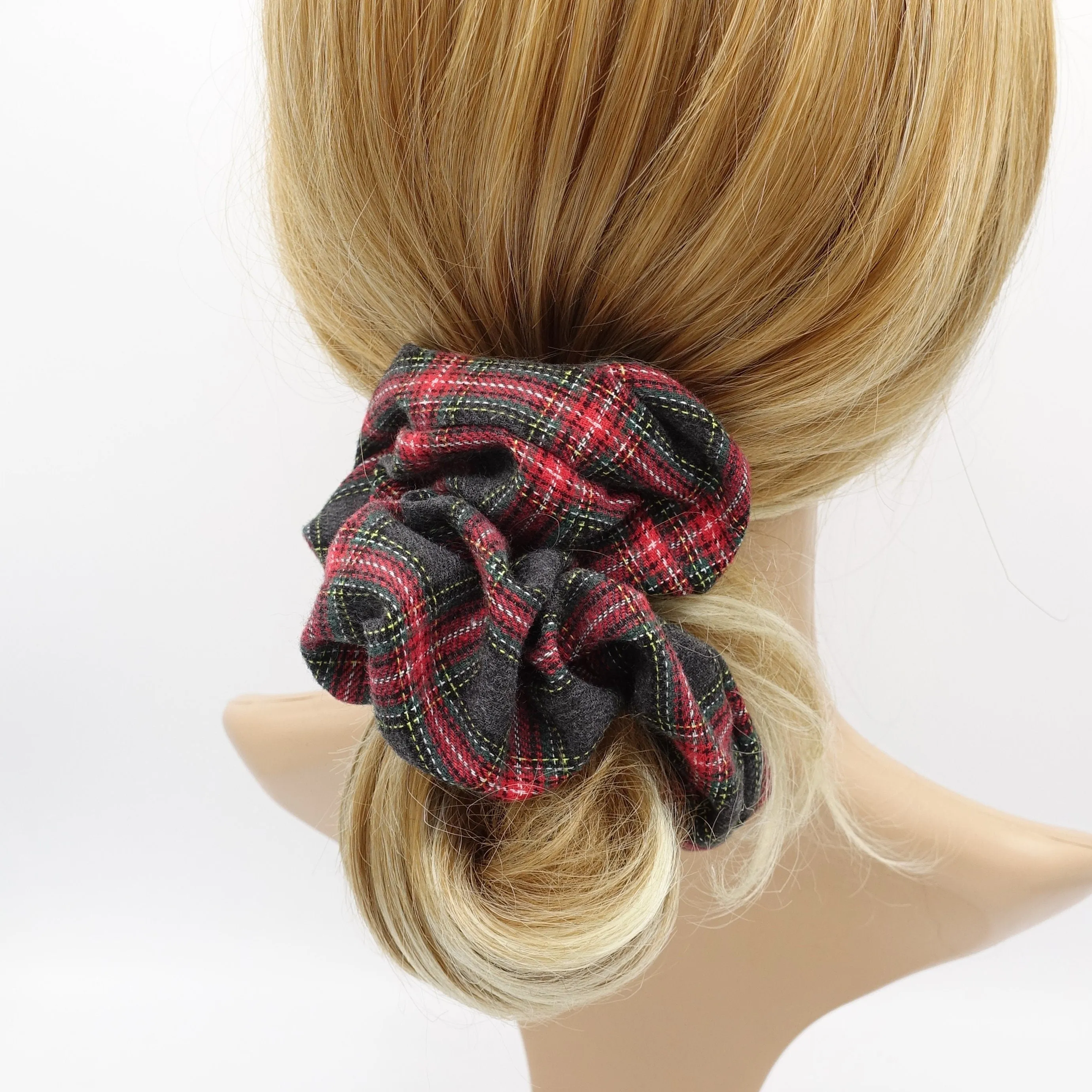 plaid check scrunchies woolen hair elastic scrunchie for women