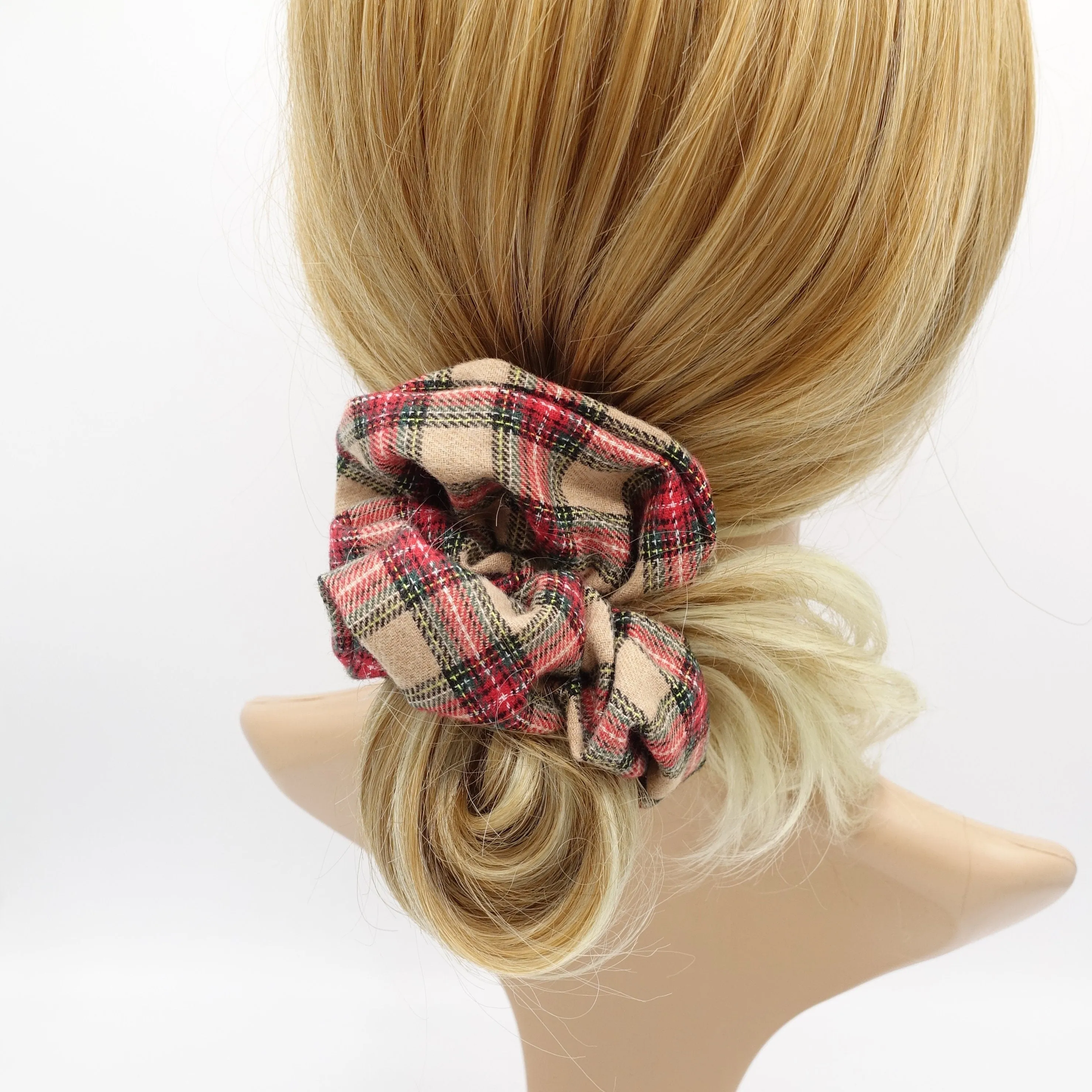 plaid check scrunchies woolen hair elastic scrunchie for women