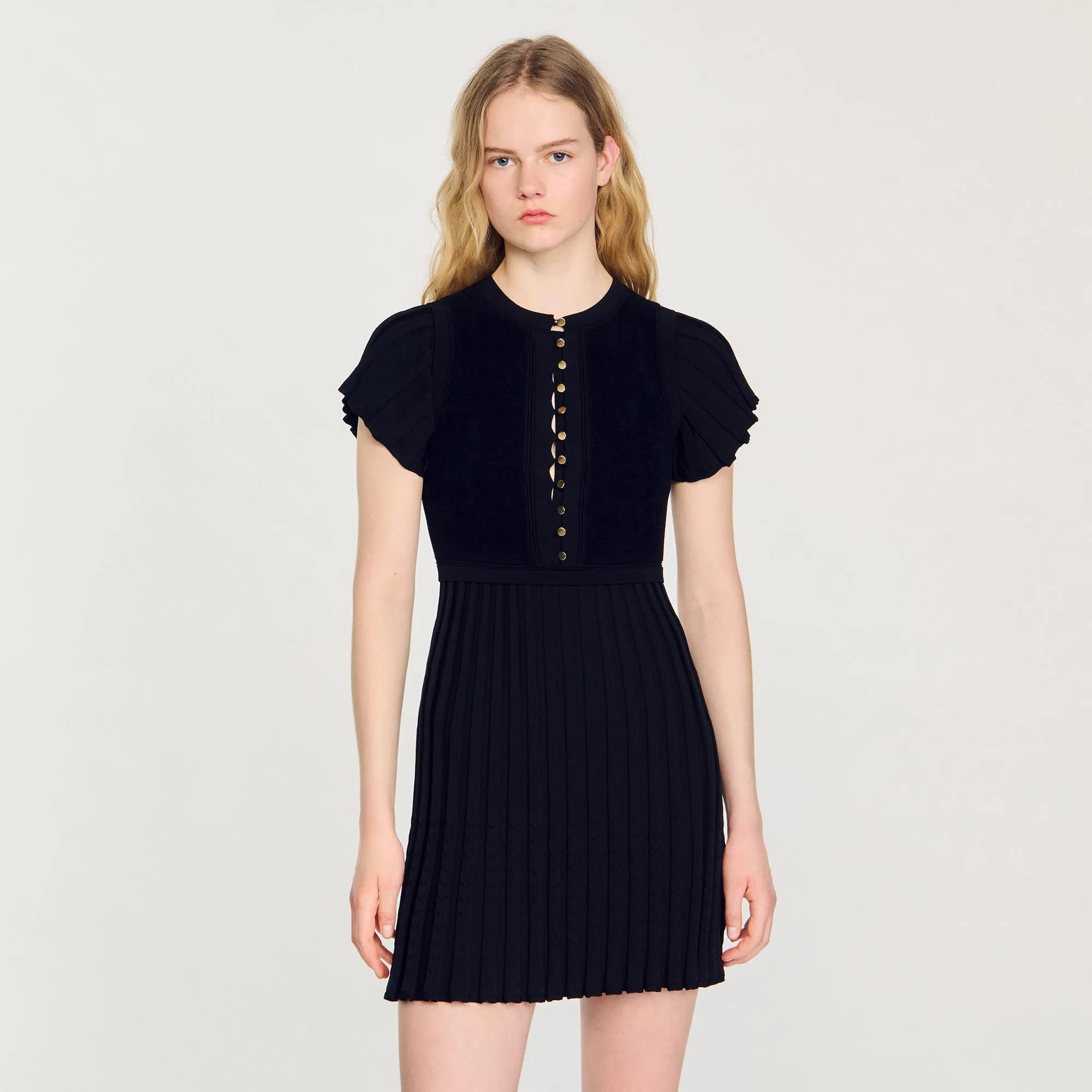 Pleated Knit Mini Dress