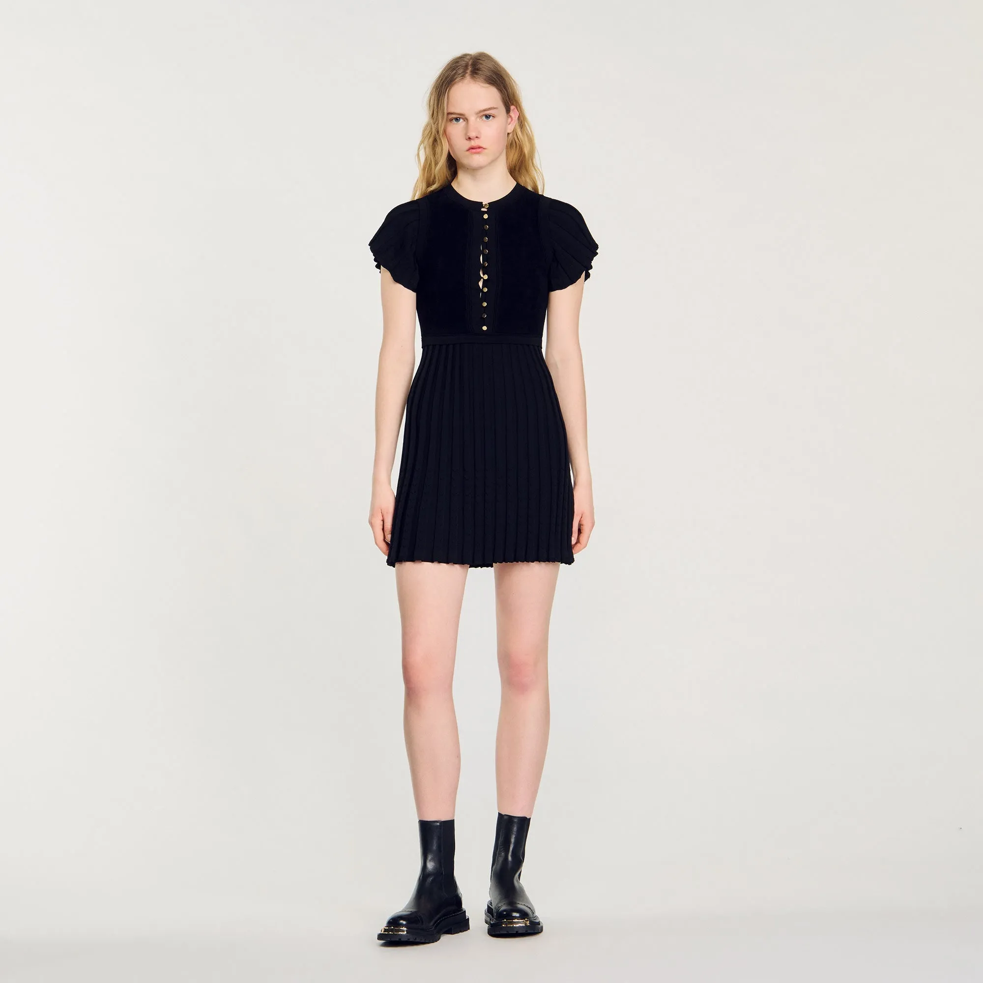 Pleated Knit Mini Dress