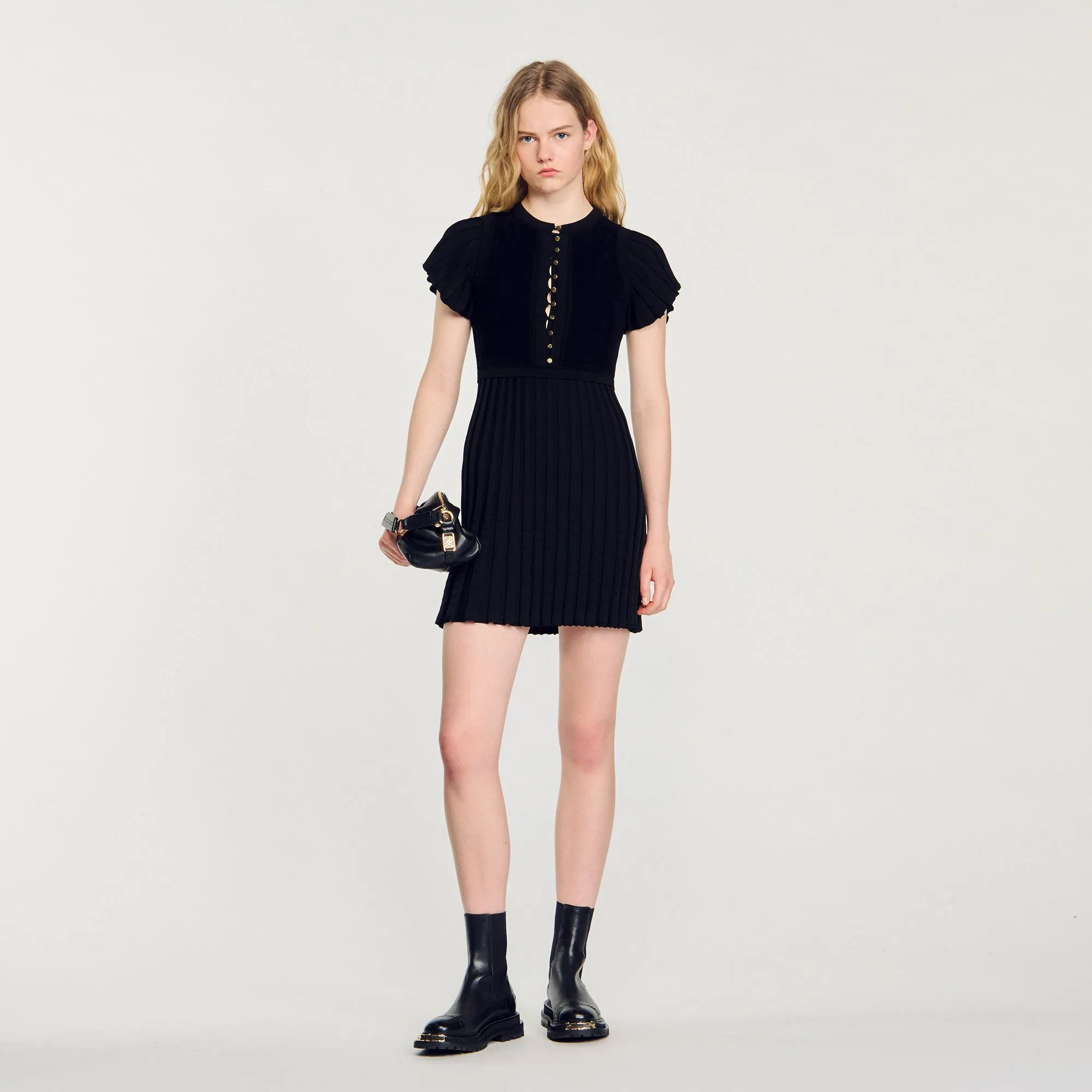 Pleated Knit Mini Dress