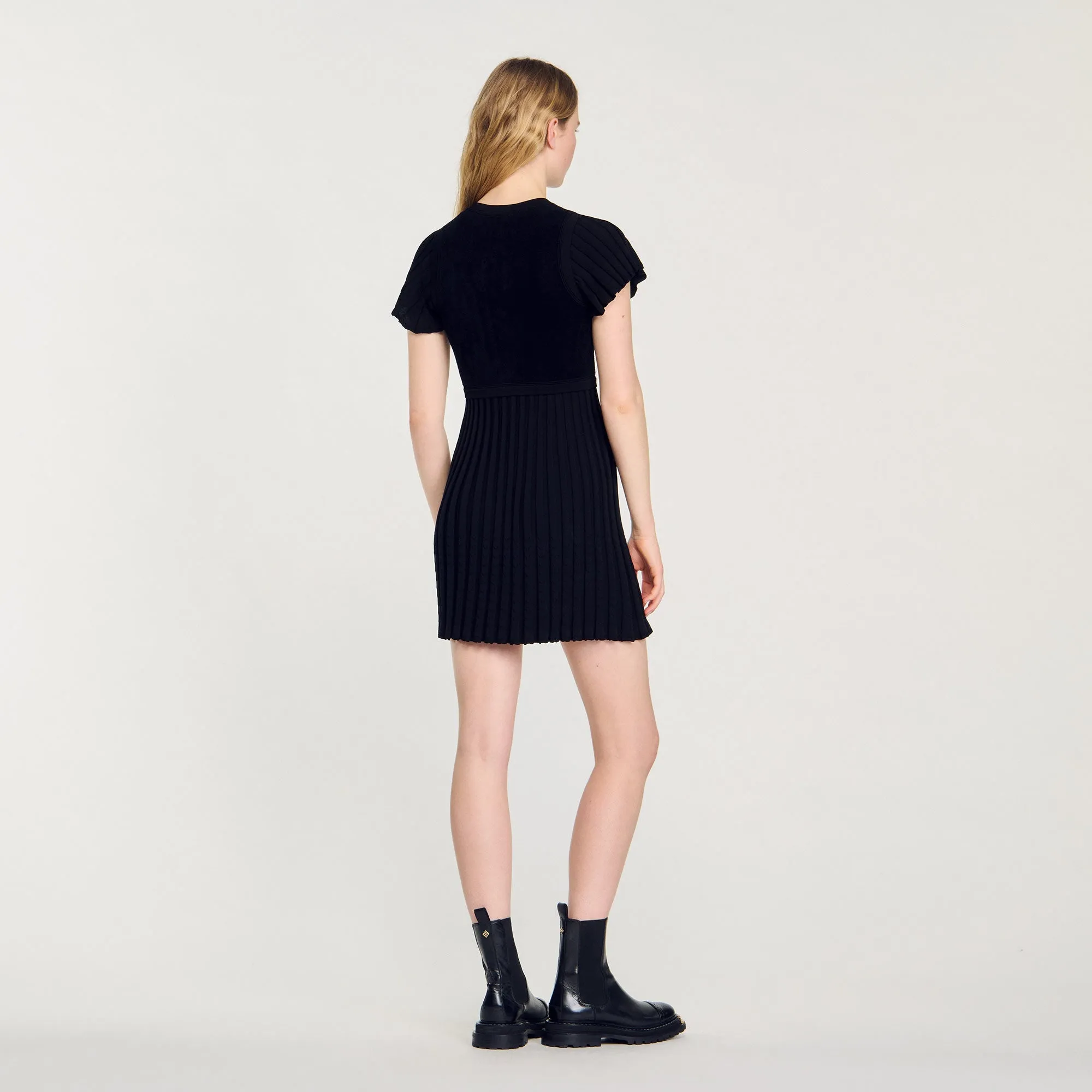 Pleated Knit Mini Dress