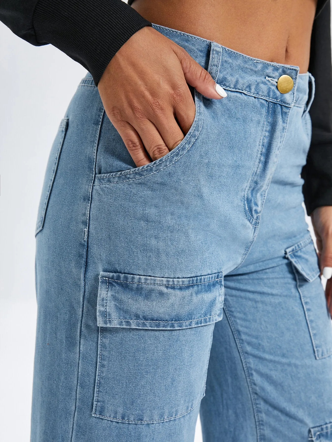 Pocket Button Front Straight Leg Jeans