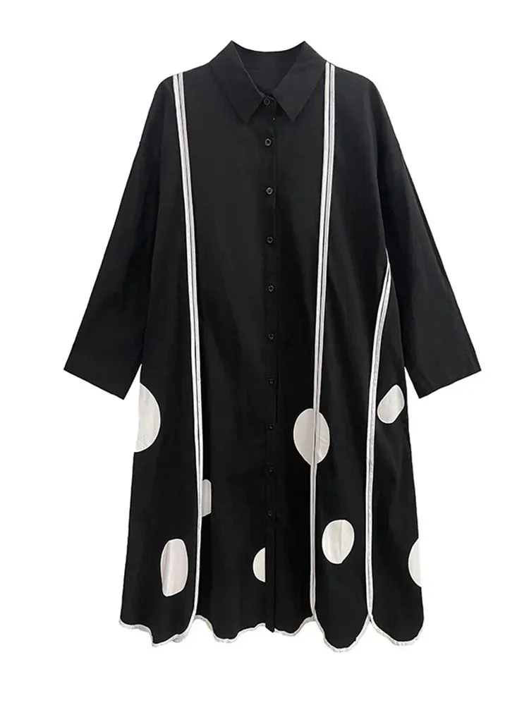 Pre Order:  Polka Dot Long Sleeved Loose Shirt Dress