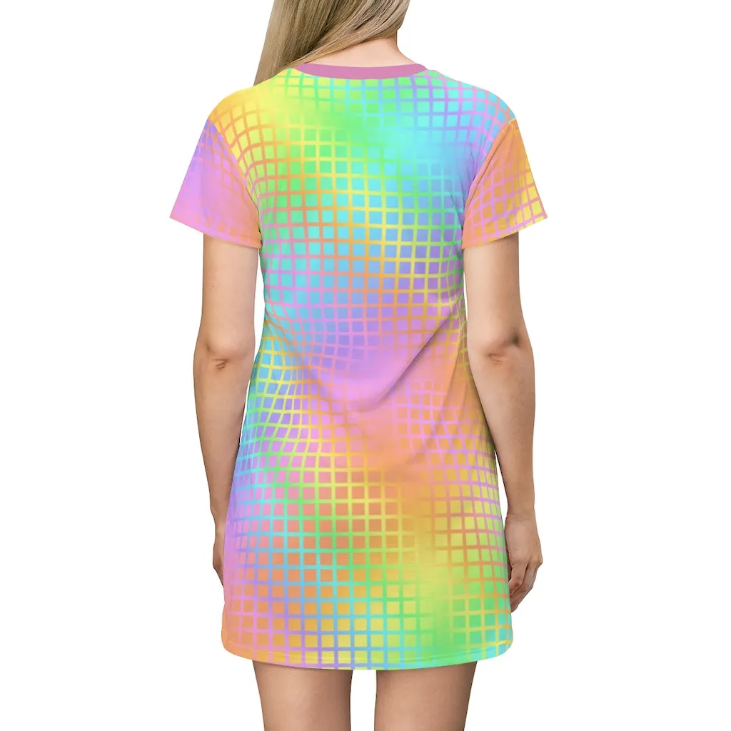 Rainbow Grid T-Shirt Dress